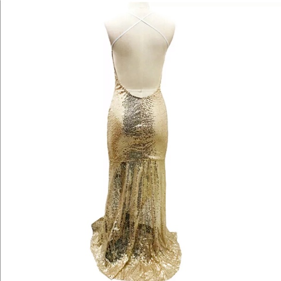 Gold Sequin Dress Prom Gown - Picture 4 of 4
